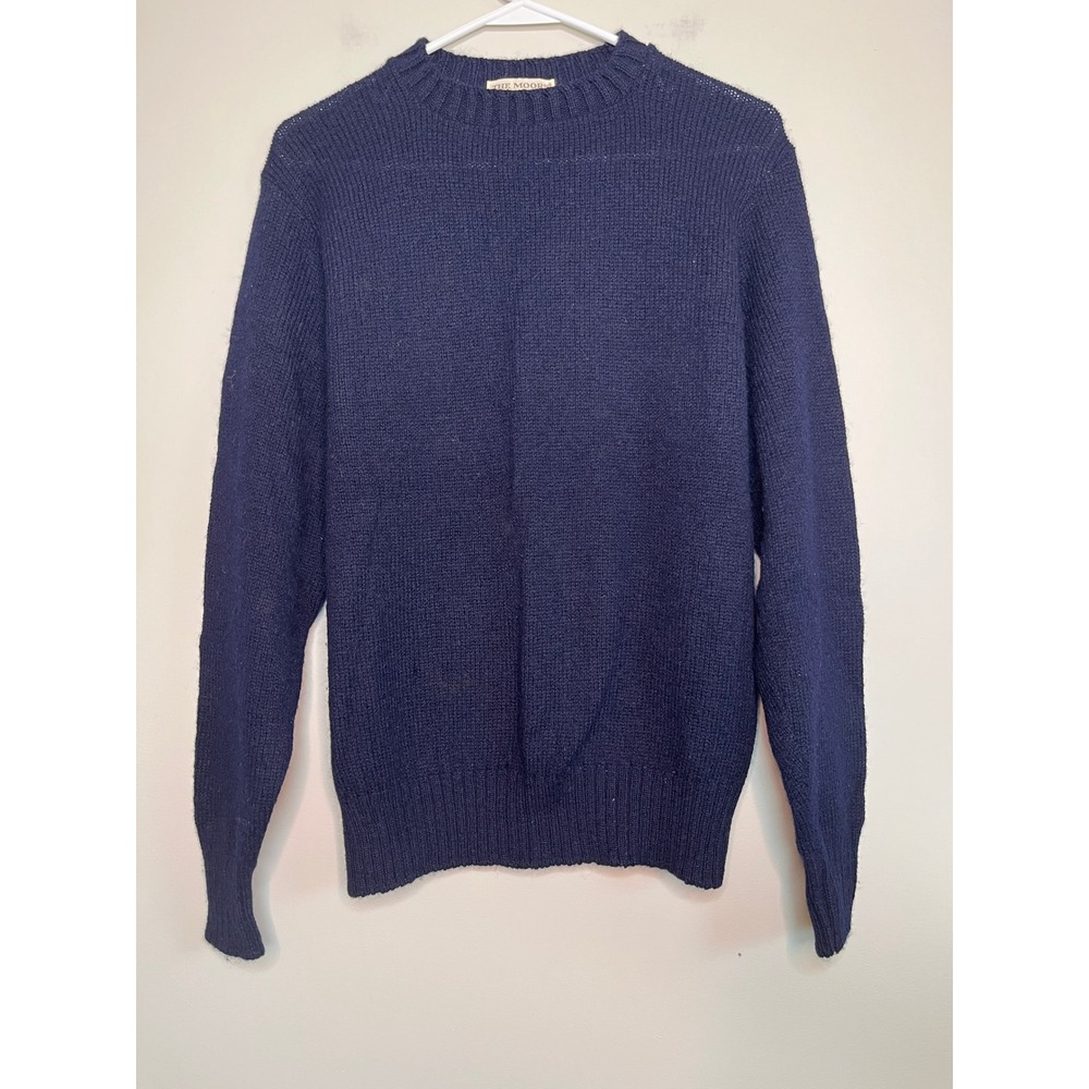 1970s Moors Lord Jeff Shetland Wool Navy Blue Minimalist New England Sweater S